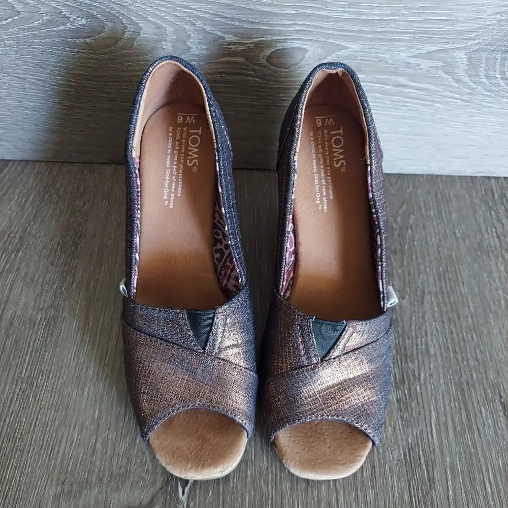 Toms Calypso Peep Toe Copper Wedges
